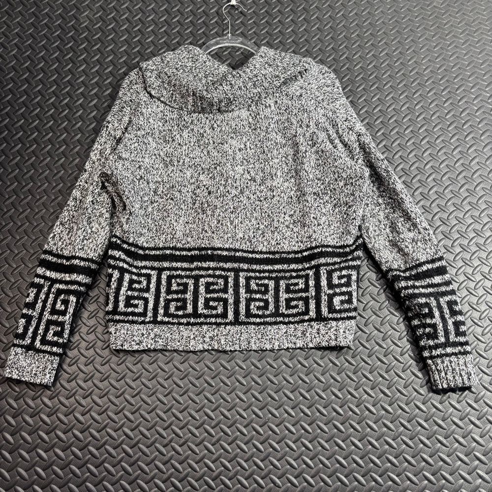 Kenzie Gray Black Geometric‎ Pattern Full Zip Cropped Knitted Sweater Women's M - Picture 2 of 7